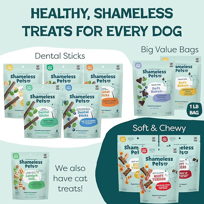 Shameless Pets Soft-Baked Dog Treats, Duck Duck Beet - Natural & Healthy Chews for Digestive Support with Fiber - Doggie Biscuits Baked & Made in USA, Free from Grain, Corn & Soy - 1-Pack