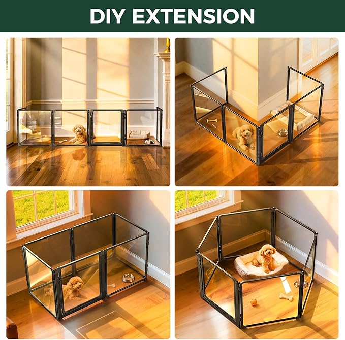 FXW AuraSpace Pro Acrylic Indoor Dog Playpen, Heavy-Duty with Metal Frame, 24" Height 6 Panels for Puppies & Small Dogs, Black│Patented