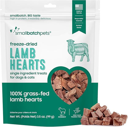 smallbatch Pets Premium Freeze-Dried Lamb Heart Treats for Dogs and Cats, 3.5 oz, Made and Sourced in The USA, Single Ingredient, Humanely Raised Meat, No Preservatives or Anything Artificial Ever