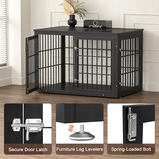 rehomerance 48 Inch Heavy Duty Dog Crate Furniture for Large Dogs, Decorative Pet House End Table, Extra Large Wooden Cage Kennel Furniture Indoor, Black