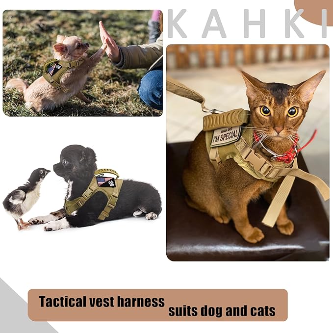 Tactical Dog Harness with Leash Tactical Puppy Vest with Rubber Handle K9 Military Adjustable Pet Harness for Outdoor Training XS Dog Harness (Brown Harness with Leash)