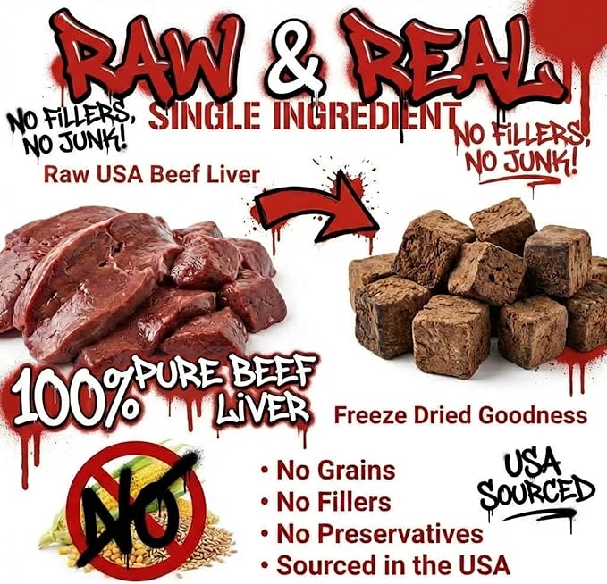 Freeze Dried Beef Liver for Dogs & Cats (18oz) – Single Ingredient Dog Treats – USA Sourced & Made – High Protein, All Natural, Grain Free – Raw Freeze-Dried Training Treats