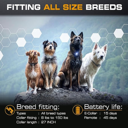 INVIROX Ultra K9 Dog Training Collar, 124 Levels for Reactive, Stubborn or Hard-to-Train Dogs, Long Range ¾ Mile, Night-Light Mode, Safe Communication, IP67 Waterproof E Collar for Large Dogs
