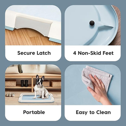 IRIS USA Pee Pad Holder for Dogs and Puppies, Potty Training Tray with Secured Latches, Non-Skid Feet, Leak Protection, Easy Clean Surface, Fits 17"x 23" Puppy Pads Size, Blue