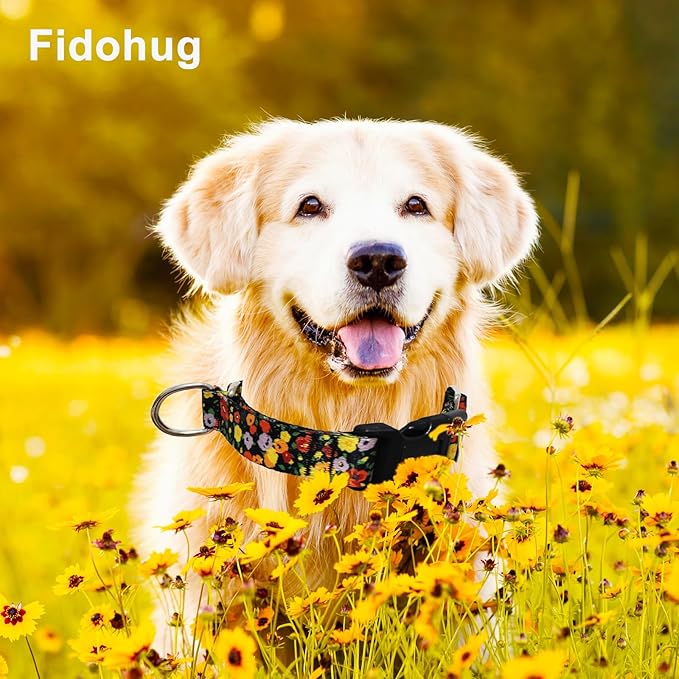 Martingale No Pull Collar with Buckle Adjustable Nylon Slip Collar for Dogs Training Walking (Orange Floral, Small)