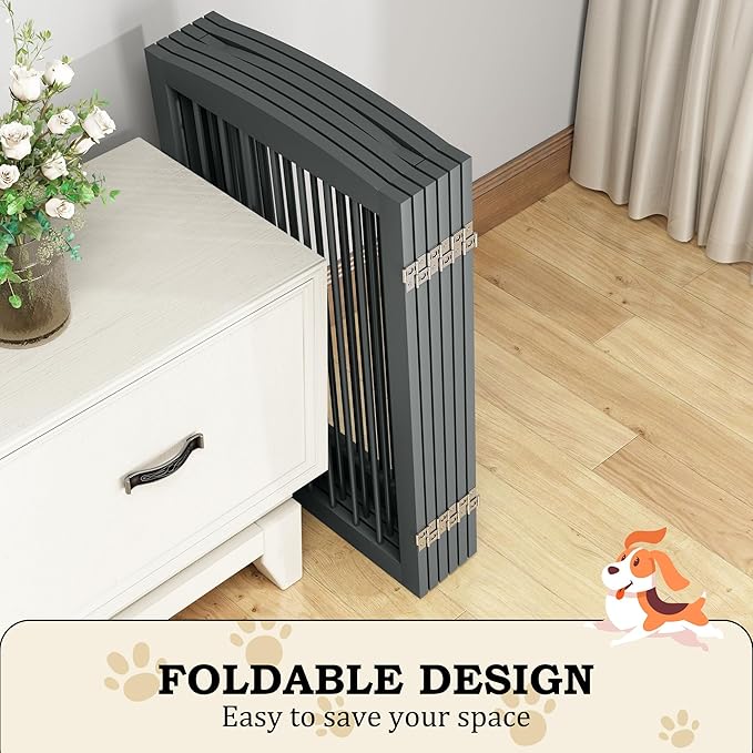 PUPETPO Freestanding Pet Gate with Door, Tall Dog Gate for House, Extra Wide, Pet Puppy Safety Fence, Support Feet Included, 120 Inch Wide, 6 Panels 32" Tall, Gray