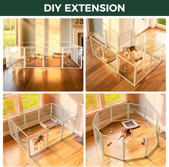 FXW AuraSpace Pro Acrylic & Wire Mesh Indoor Dog Playpen, 32" Height 10 Panels Metal Dog Pen for Small and Medium Dogs, White│Patented