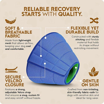 Soft Dog Cone Collar Alternative for Dogs – Adjustable Lightweight E-Collar for Recovery – Comfortable, Breathable Pet Cone to Stop Licking & Scratching After Surgery (Mesh Cloth - Blue, S (23-27cm))