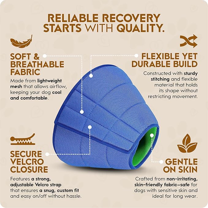 Soft Dog Cone Collar Alternative for Dogs – Adjustable Lightweight E-Collar for Recovery – Comfortable, Breathable Pet Cone to Stop Licking & Scratching After Surgery (Mesh Cloth - Blue, M (30-35cm))