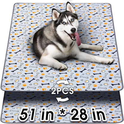 Hompet Washable Pee Pads for Dogs, 51"x28", 2-Pack Thick Heavy Absorbency Reusable Pee Pads Prevent Leakage Non-Slip, Pet Training Pads for Puppy Playpen, Crate, Potty, Floor, Bed, Sofa