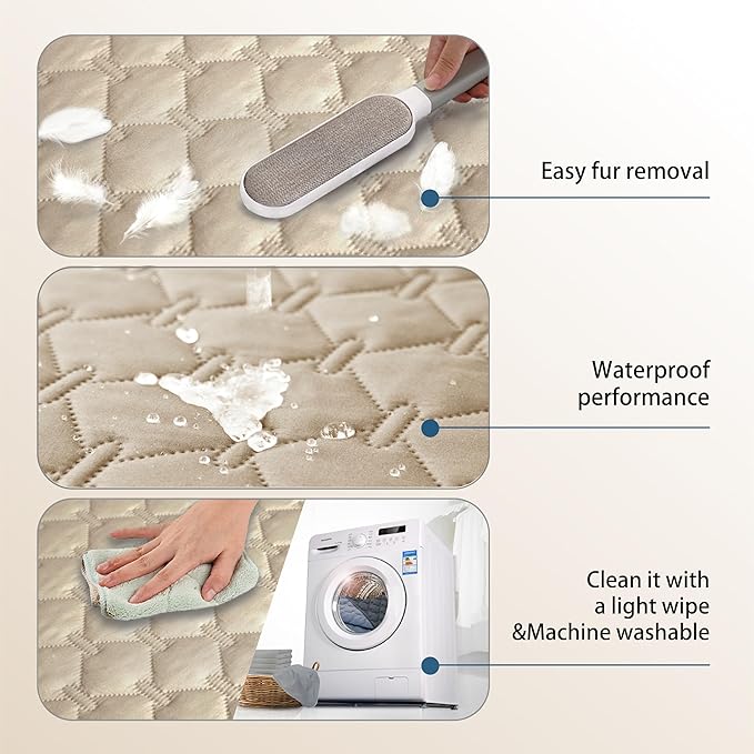 gogobunny 3X Stronger Waterproof Pet Blanket, Scratch Proof Furniture Protector for Dogs Cats, Reversible Cover 30x90 Inch, Dark Beige
