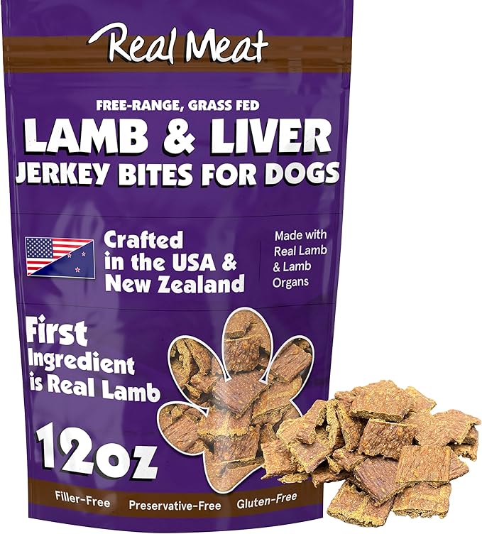 TRMC Real Meat Dog Treats - 12oz Bag of Bite-Sized Air-Dried Lamb & Liver Jerky for Dogs - Grain-Free Jerky Dog Treats Made up of 95% Free-Range, Grass Fed Lamb - All-Natural Dog Treats
