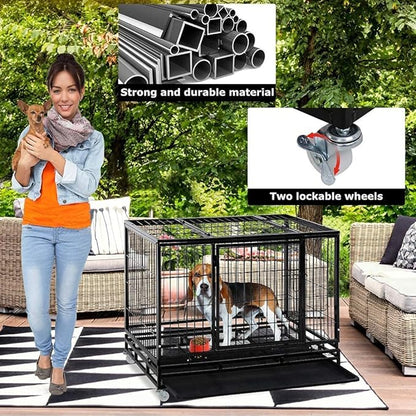 PayLessHere Dog Crate Dog Cage Dog Kennel for Large Dogs Heavy Duty 36 Inches Pet Playpen for Training Indoor Outdoor with Plastic Tray Double Doors & Locks Design