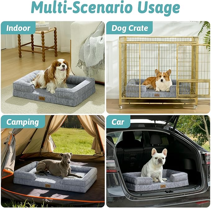 Cooling Dog Bed for Medium Small Size Dogs, Q-Max >0.4 Summer Cool Pet Bed, Orthopedic Dog Sofa with Sides, Bolster Anti-Slip Couch with Washable Removable Cover, M 30x20x6 inch, Dark Grey