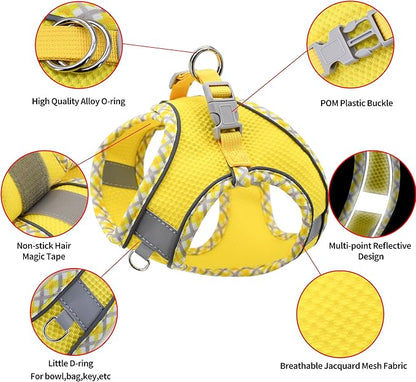 AIITLE XXS Dog Harness & Leash Set - Breathable Reflective No-Choke Small Dog Harness for Teacup Puppies, Indoor/Outdoor Use - Boston Terrier, Maltese, Chihuahua (Yellow, XXS)