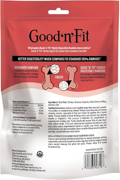 Good ‘n’ Fit Rolls Made with Real Venison, 6 Small Rolls, Treat Your Dog to Long-Lasting and Highly Digestible Rawhide Chews