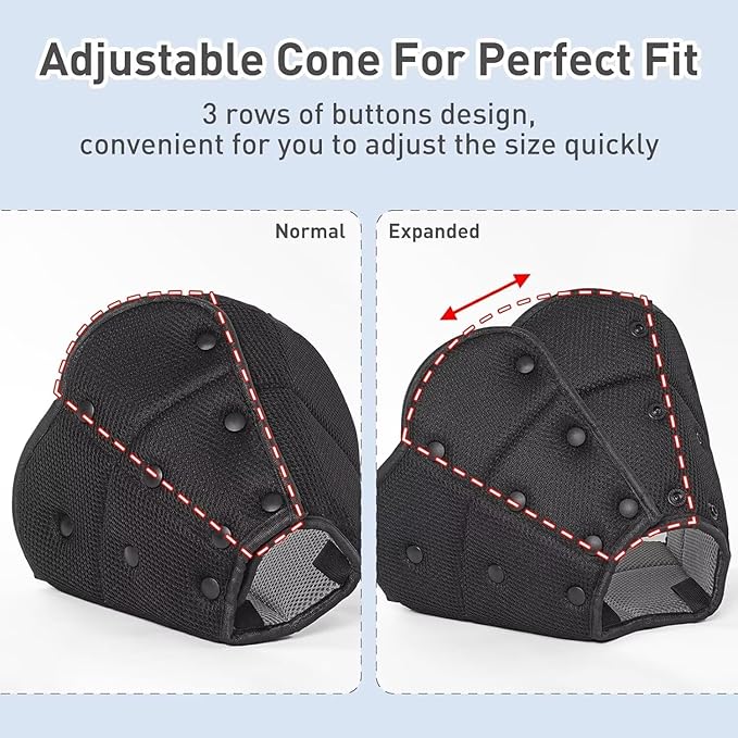Soft Dog Cone for Large Dogs,Breathble Adjustable Dogs Recovery Collar After Surgery,Protective Elizabethan Cones,E Collar Alternative to Stop Licking,Comfortable Dog Cones,Black,S