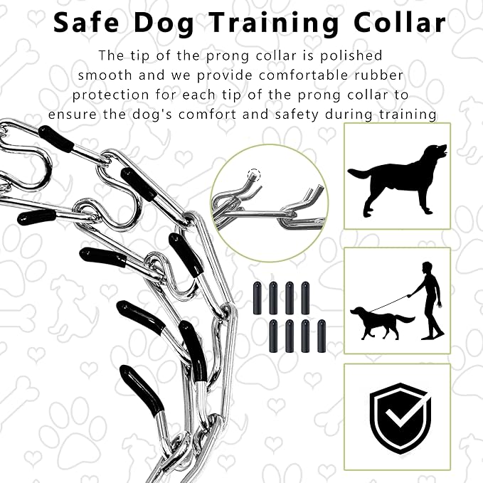 Adjustable Dog Collar, Pinch Collar for Dogs,Dog Training Collar for Small Medium Large Dogs,Metal Prong Collar with Comfort Rubber Tips (Small, 2.5mm, 17.7-Inch)