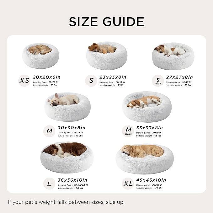 Bedsure Calming Dog Bed for Extra Large Dogs - Donut Washable Large Pet Bed, 45 inches Anti-Slip Round Fluffy Plush Faux Fur Dog Bed, Fits up to 120 lbs Pets, Frost Grey