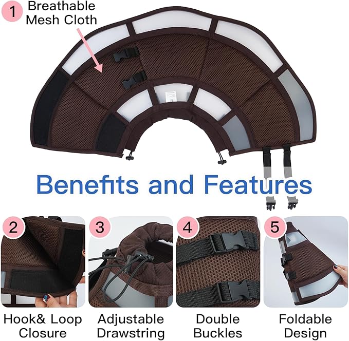 Dog Cone Alternative for Small Dogs to Stop Licking | Adjustable Recovery E-Collar for After Surgery & Wounds, Lightweight & Comfortable Elizabethan Protective Cone (Brown, M)