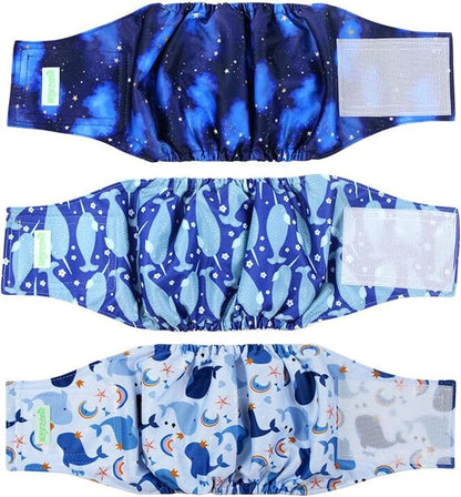 wegreeco Washable Dog Diapers - Washable Male Dog Belly Wrap - Pack of 3- (Whale, Large)
