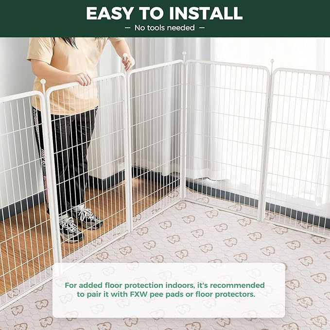 FXW Rollick Unleashed Dog Playpen for Indoor, Yard, RV Camping, 45 inch 48 Panels for Large Dogs, White│Patented