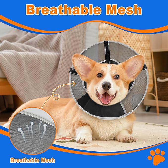 Breathable Mesh Dog Cone Collar with Soft Liner for Surgery, Elizabethan Recovery Alternative to Stop Licking,Pet Neck Collar for Large Medium Small Breeds(Black,1)