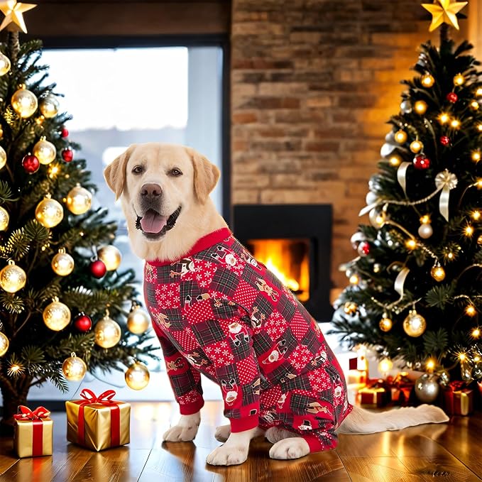 Yeapeeto Dog Onesie Surgery Recovery Suit for Large Medium Bodysuit Dogs Pajamas PJS Full Body for Shedding, Prevent Licking, Wound Protection, Cone Alternative… (Xmas Red, 7X-Large (Pack of 1))
