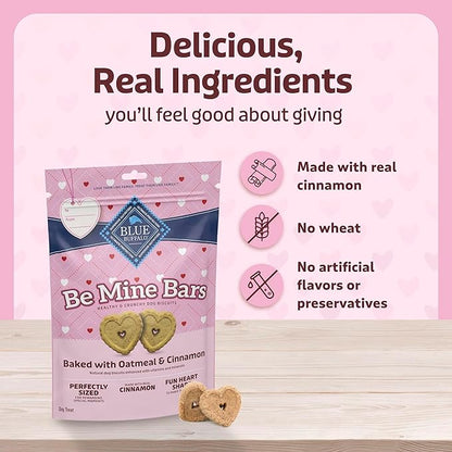 Blue Buffalo Be Mine Bars Heart-Shaped Healthy & Crunchy Dog Biscuits, Natural Valentine’s Dog Treats, Baked with Oatmeal & Cinnamon, 11-oz Bag (Pack of 4)