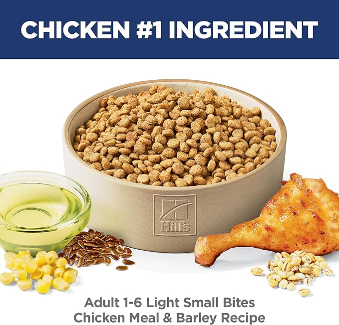 Hill's Science Diet Adult 1-6 Light Small Bites Dry Dog Food, Chicken Meal & Barley, 15 lb. Bag