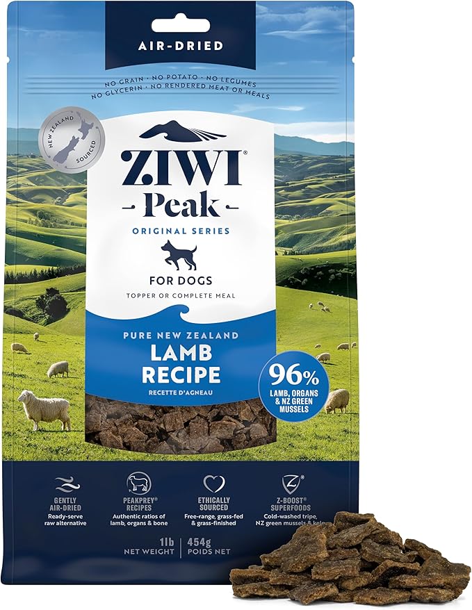 ZIWI Peak Air-Dried Dog Food – Lamb - All Natural, High Protein, Grain Free, Limited Ingredient w/ Superfoods (16oz)