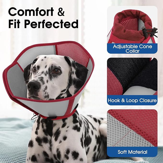 Cone for Dogs to Stop Licking - Soft Dog Cone with Double-Layer Design, Small Dog Cones Collar Alternative, Adjustable Pet Recovery Collar for Dogs After Surgery, Red S