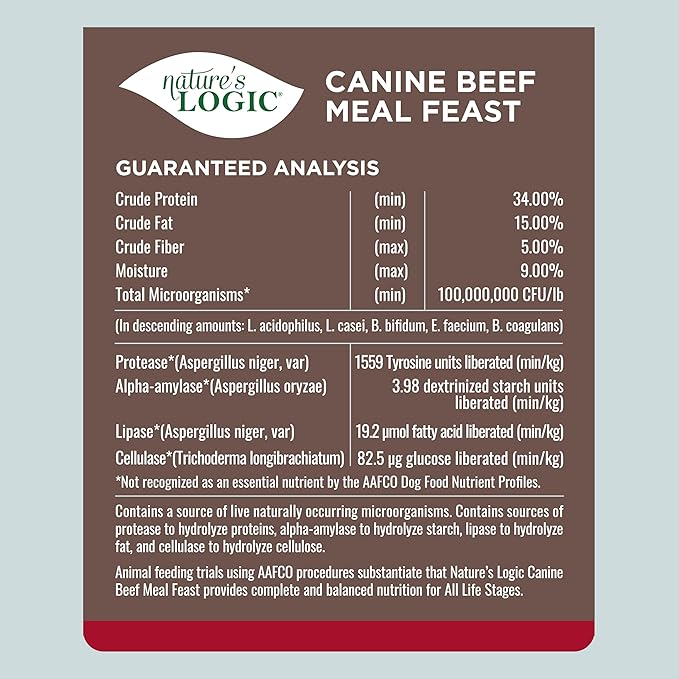 Nature's Logic Dry Dog Food - 100% Natural - No Synthetics - for All Ages, Sizes, Breeds - Free from Common Allergens, High Protein - Beef Meal Feast, 25lbs