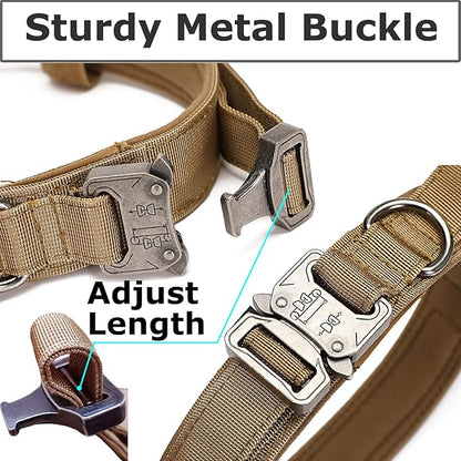 Dog Tactical Collar Military Dog Training Collar Control Handle and Heavy Metal Buckle for Medimum Large Dog Training Behavior Aids Brown XL