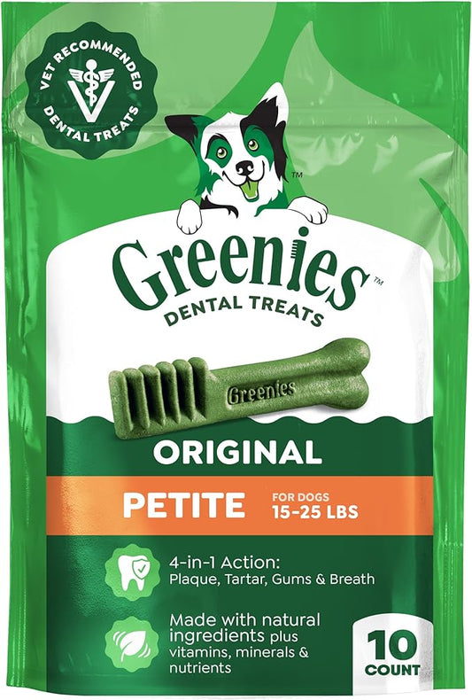 Greenies Veterinarian-Recommended Adult Natural Dental Dog Treats Petite Size, Dog Dental Chews, Original Flavor, 6 oz. Pack, 10 Count