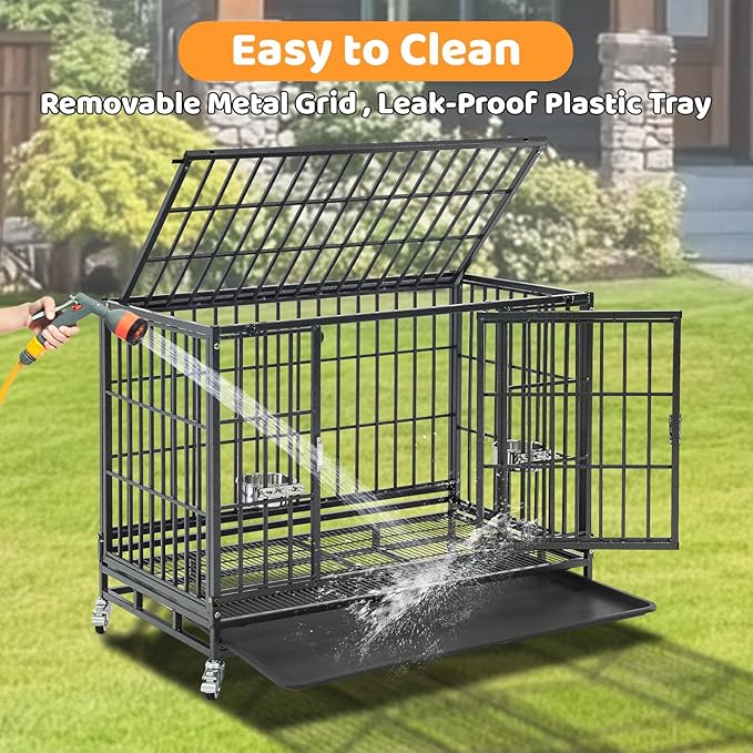 Homey Pet 2 Pack Three Levels 37 Inch Dog Crate, Escape Proof Dog Cage Kennel Indoor with Top Access and Lockable Wheels, Removable Tray, Heavy Duty Dog Crates for Medium/Small Dogs