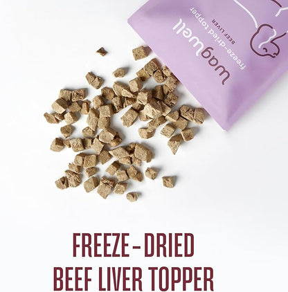 WagWell Freeze-Dried Dog Food Topper, Beef Liver Flavor | Training Treats, Food Topper, Healthy Snack for Dogs | Human Grade, Grain Free, High Protein | Made in USA | 4 oz Bag, 2 Pack