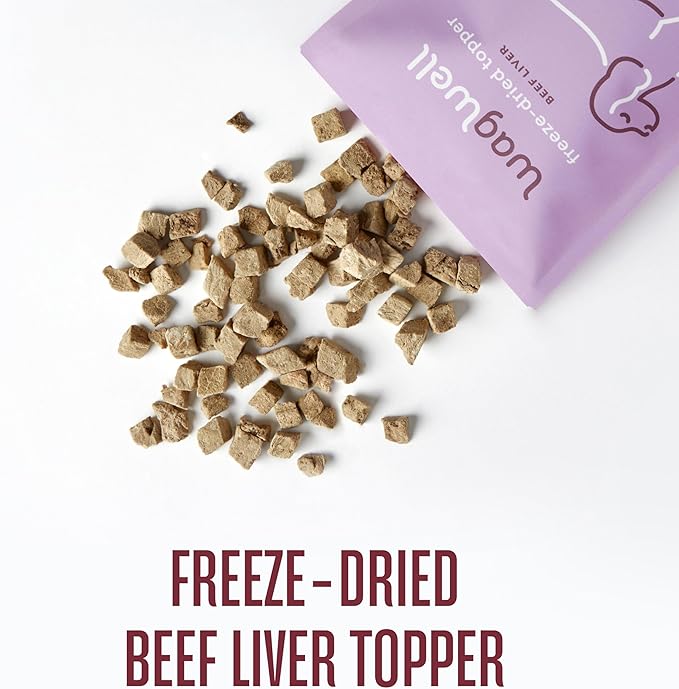 WagWell Freeze-Dried Dog Food Topper, Beef Liver Flavor | Training Treats, Food Topper, Healthy Snack for Dogs | Human Grade, Grain Free, High Protein | Made in USA | 4 oz Bag, 1 Pack