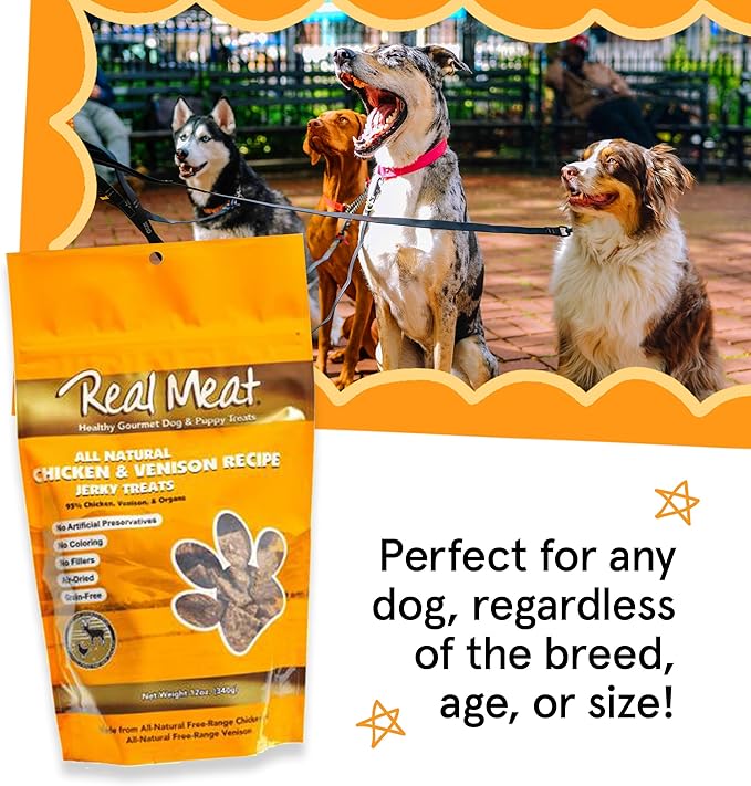 Real Meat Dog Treats - Two 12oz Bag of Bite-Sized Air-Dried Venison & Chicken Jerky for Dogs - Grain-Free Jerky Treats with 95% Free-Range Venison & Chicken - All-Natural Treats