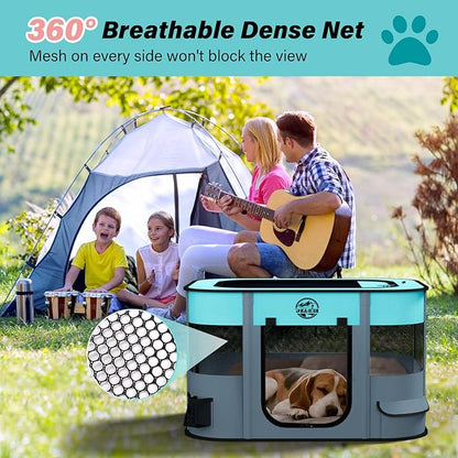 Puppy Playpen Cat Dog Crate: Play Pen Indoors Pet Playpens Portable Foldable Cage Kennel House for Medium Small Large Kitten Rabbit Guinea Pig Hamster with Food Bowl (Grey, L, 1)