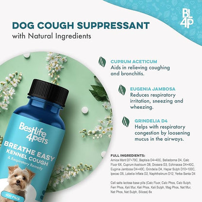 Breathe Easy Natural Cough Relief for Dogs - Gentle Dog Nasal Congestion and Sneezing Relief Plus Trachea and Airway Support Helps Senior & Brachycephalic Dogs Have Easier Days and More Restful Sleep
