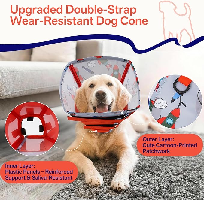 Comfortable Dog Cone - Soft XL Dog Cone Collar for Large Dogs,Adjustable Recovery Cone for Dogs to Stop Licking,Cute Pet Head Neck Elizabethan Cone,Cone Alternative After Surgery,XL,Red