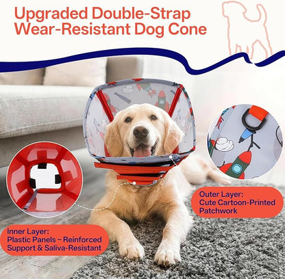 Comfortable Dog Cone - Soft Dog Cone Collar for Medium Dogs,Adjustable Recovery Cone for Dogs to Stop Licking,Cute Pet Head Neck Elizabethan Cone,Cone Alternative After Surgery,M,Red