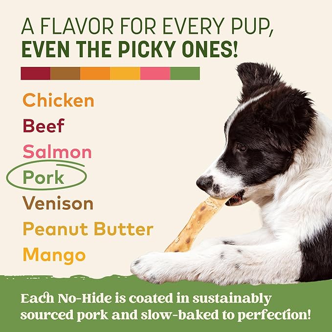 Earth Animal No Hide Strips - Natural Rawhide Free Dog Chew Strips, Pork - 4 Count