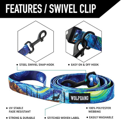 Wolfgang Heavy Duty Dog Leash, Pull-Tested for Walking & Training, StarryWolf Print, Large