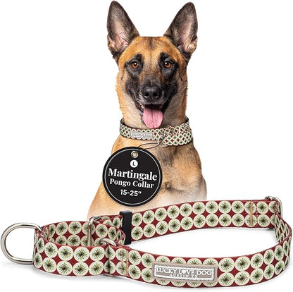 Lucky Love Dog Martingale Dog Collar - Adjustable, No-Slip, Durable, & Soft Webbing Collar for Male and Female Dogs Ideal for Training & Walking - in Unique Pongo Pattern, Large Size