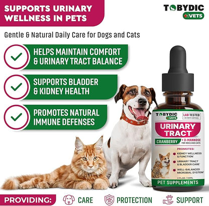 Cat & Dog UTI Treatment & Urinary Tract Infection Remedy with Cranberry & D-Mannose - Feline Natural Medicine for UTI Relief - Kidney + Bladder Support Supplement - Pet Renal Health