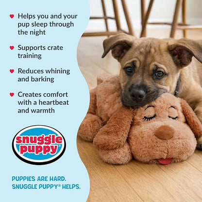 Snuggle Puppy Heartbeat Puppy Toy for Large Breeds, Plush Dog Toy with Real-Feel Pulse and Heat Pack for Crate Time, First Nights, and Rest - Biscuit