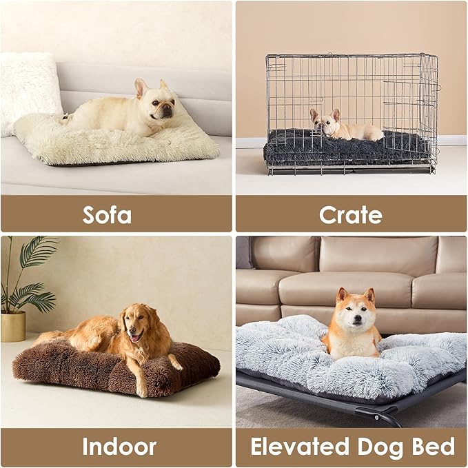 EHEYCIGA Fluffy Dog Crate Bed for Medium Dogs, Plush Faux Fur Crate Pad, Calming Anti Anxiety Medium Dog Bed, Washable Soft Warm Mat with Non-Slip Bottom, Coffee