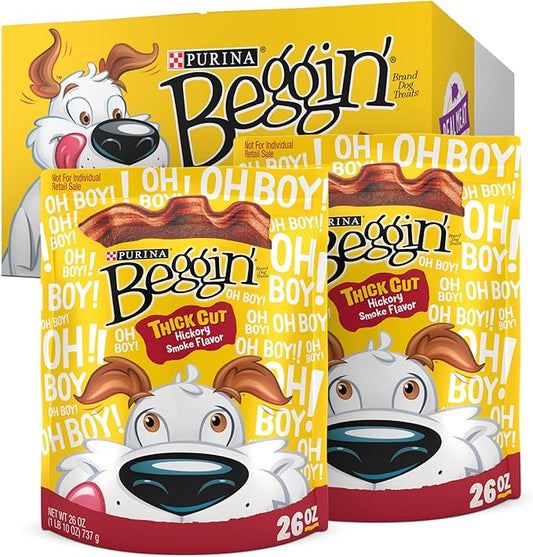 Purina Beggin' Strips Real Meat Dog Treats, Thick Cut Hickory Smoke Flavor - (Pack of 2) 26 oz. Pouches